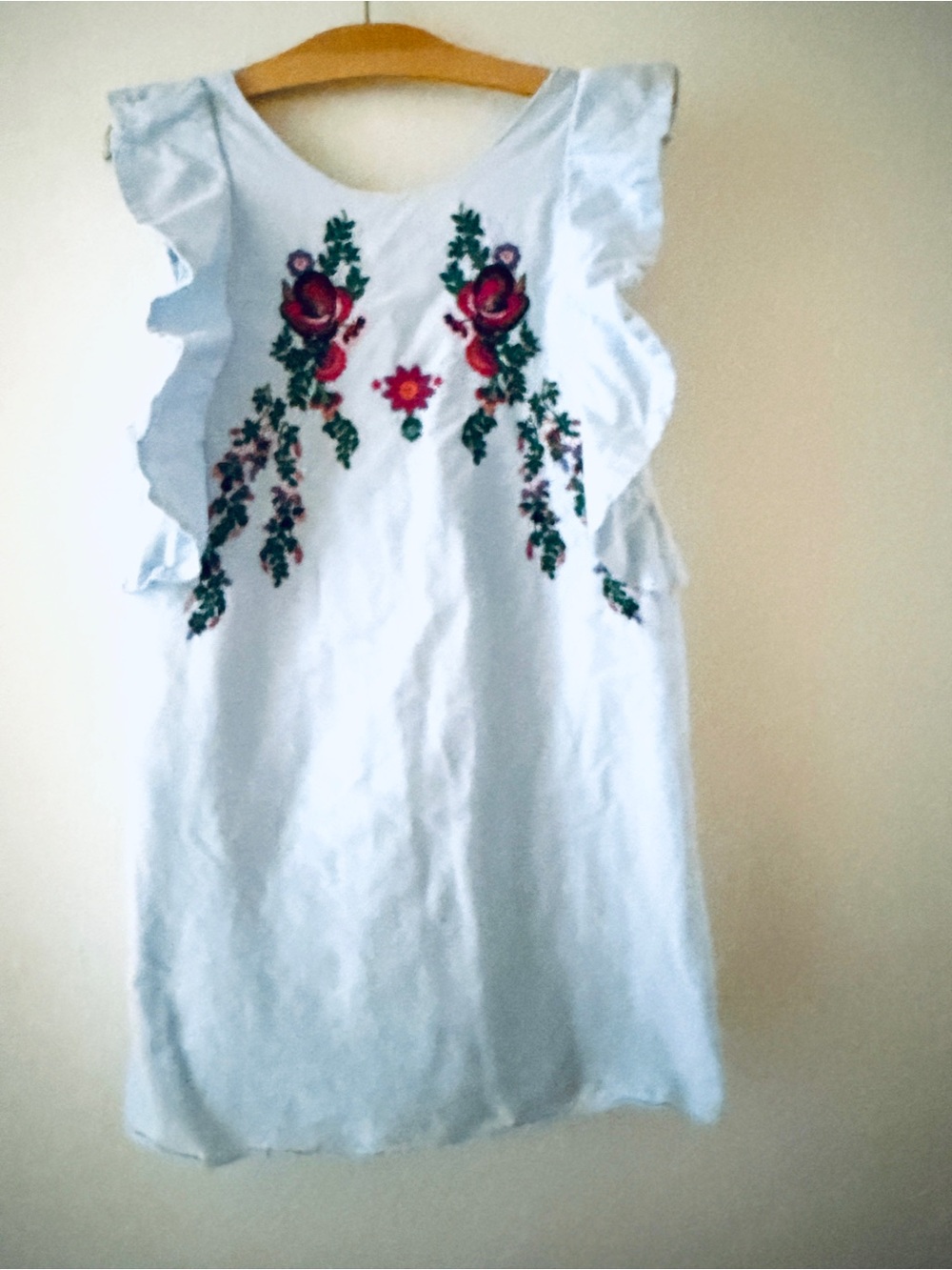 Zara light Blue linen Sundress with Floral Embroidery And Side Pockets